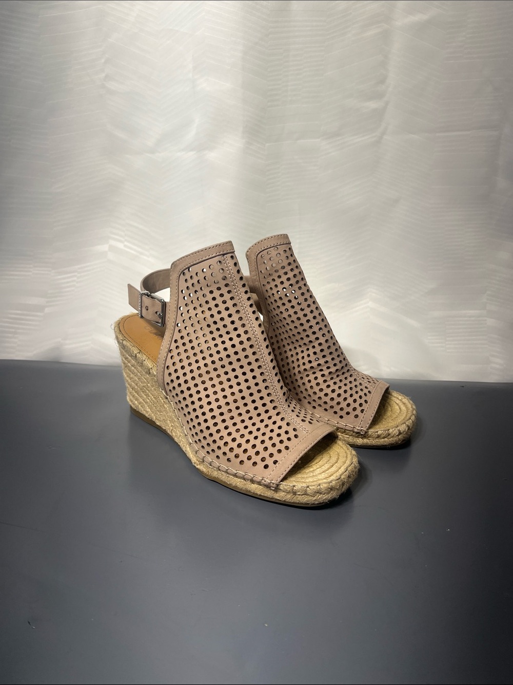Gianni Bini - Taupe Perforated Wedge Espadrille Sandals - 8